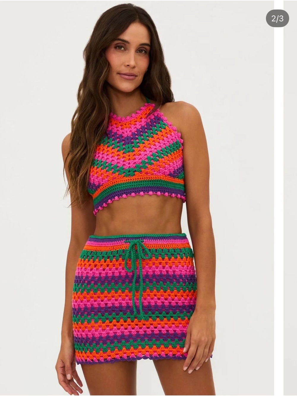 Beach Riot Neon Crochet Mini Skirt in Pink, Green & Orange
